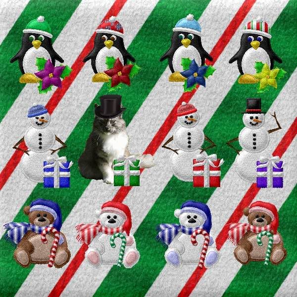 Snowmen,Penguins,Polar Bears,Teddy Bears,Long Haired Cat,Happy Holidays
