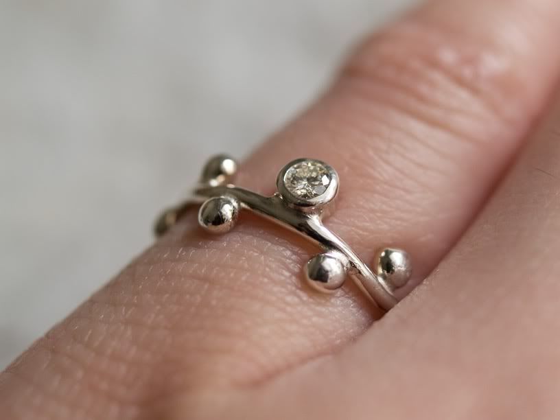 Twig ring with 25mm round moissanite in sterling silver