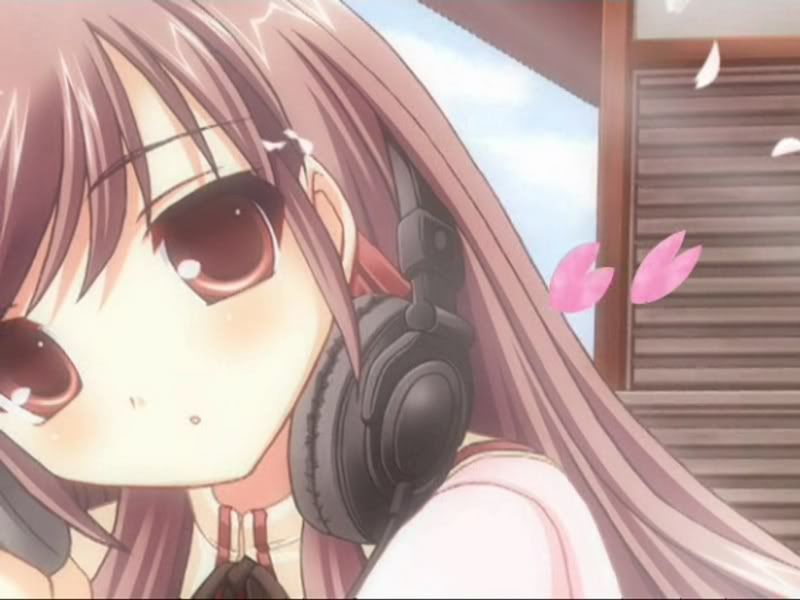 anime girl is listening to music Image