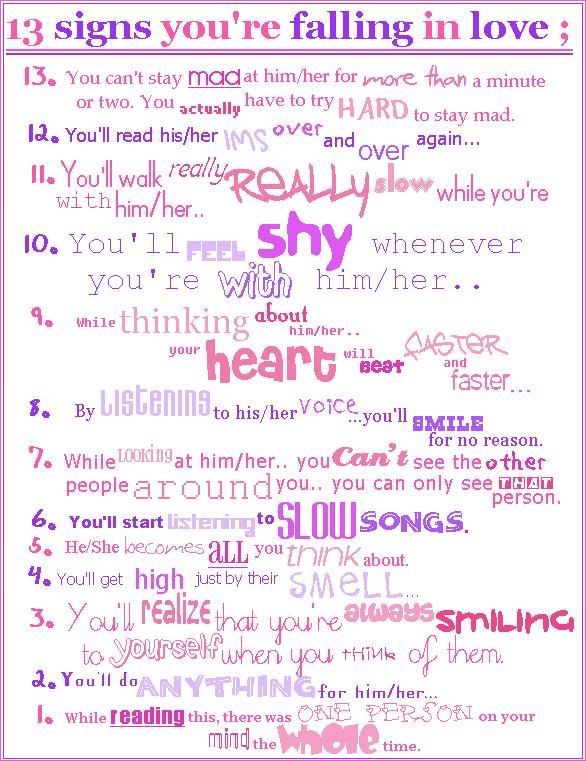 13 Signs You're Falling In Love. (: