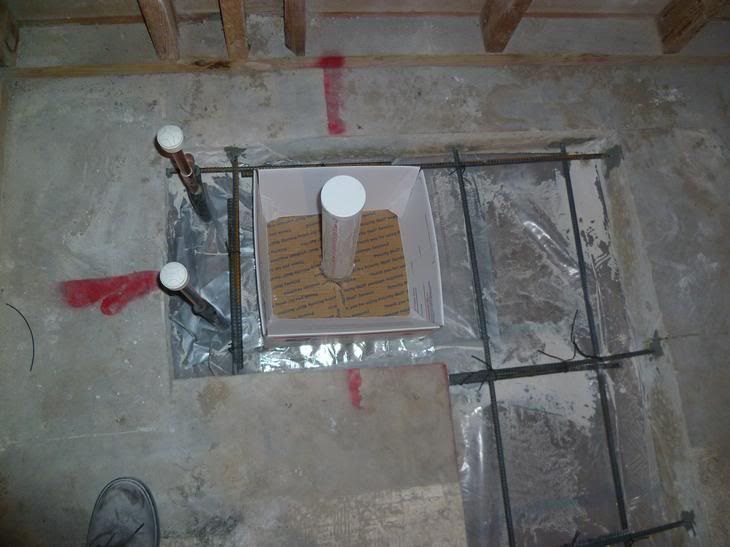 Tub box center on riser pipe?