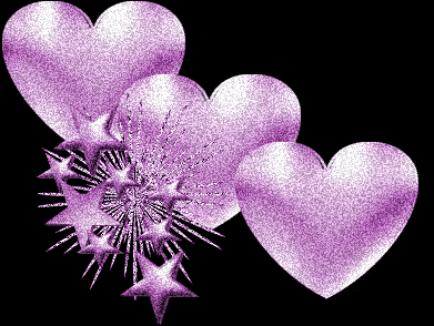 three purple hearts with stars