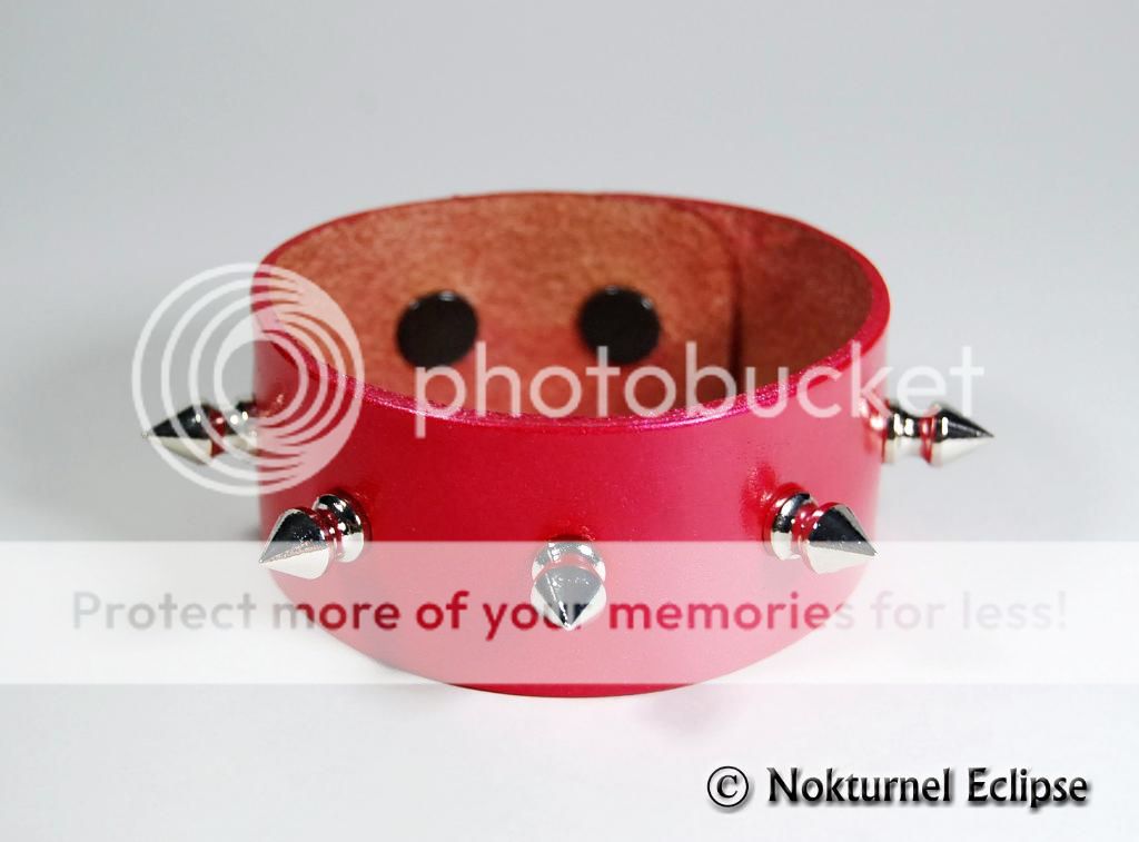 METALLIC RED SPIKED LEATHER WRISTBAND BRACELET METAL  