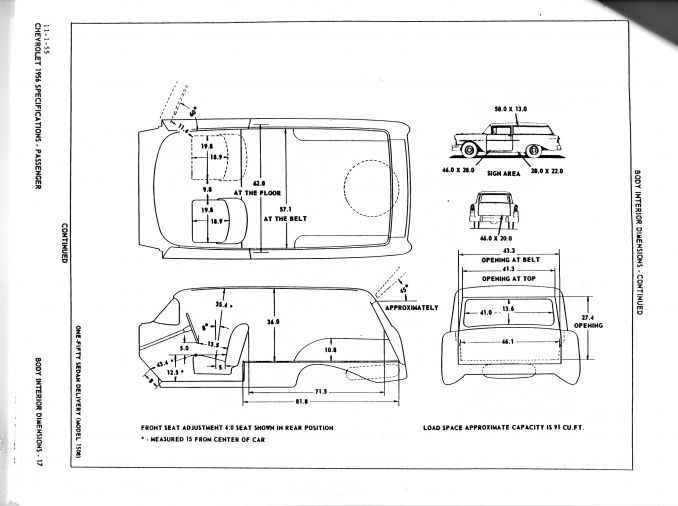 Inside dimensions for 1956 sedan delivery chevy tri five forum