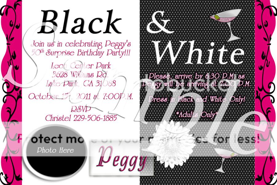 Black and White Personalized Custom Birthday Party Photo Invitations Design Fast