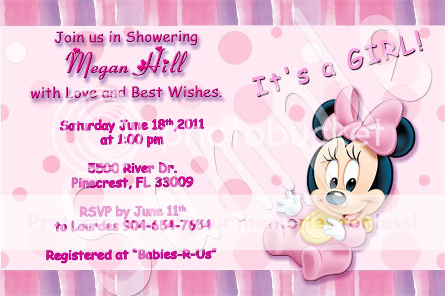 Baby Shower Minnie Mouse Custom Photo Invitations w/env  