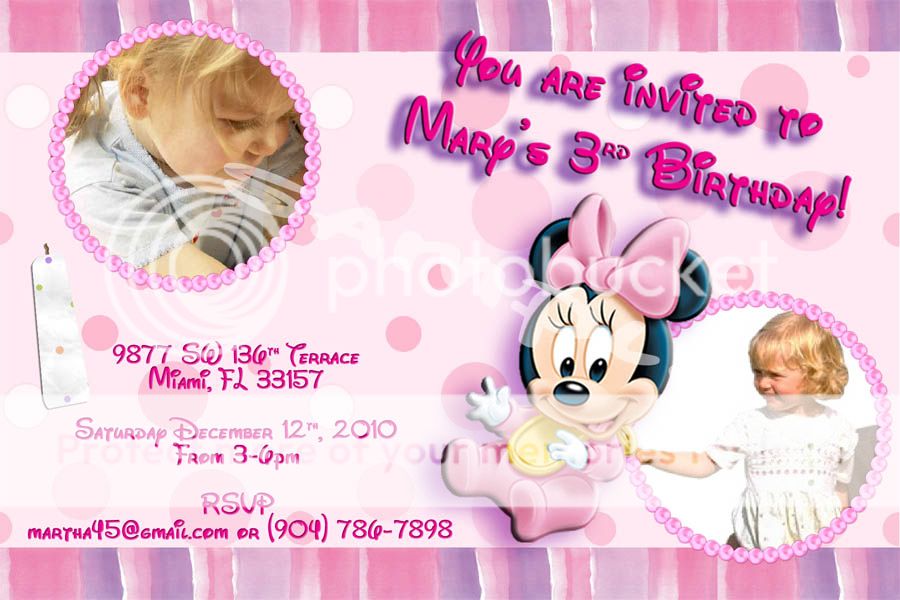 Baby Minnie Mouse Custom Birthday Invitation YOU PRINT  