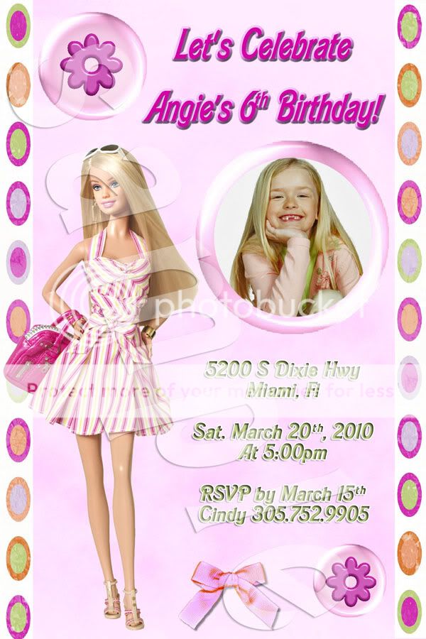 Barbie Personalized Birthday Party Photo Invitation with Envelopes 