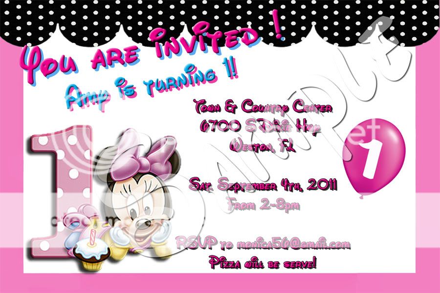 Baby Minnie Mouse Custom Birthday Invitation YOU PRINT  