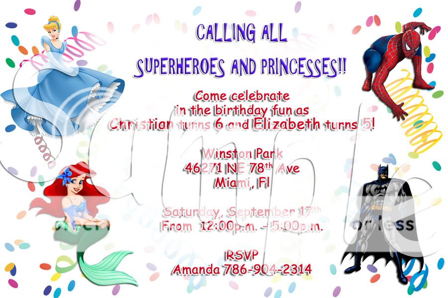 Mixed Twins Princess Baseball Custom Birthday Invitations with Envelopes Fast