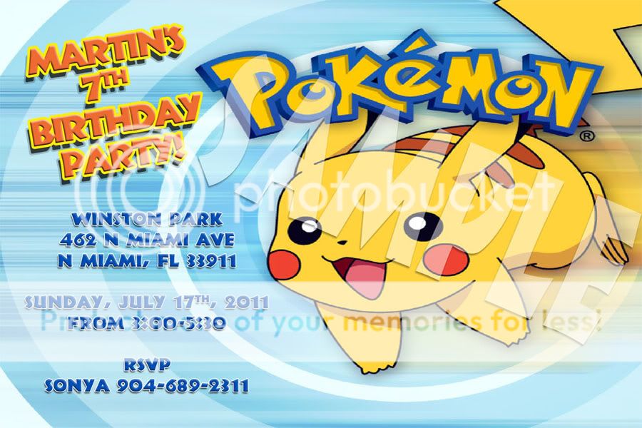 Pokemon Pikachu Custom Birthday Party Photo Invitations  