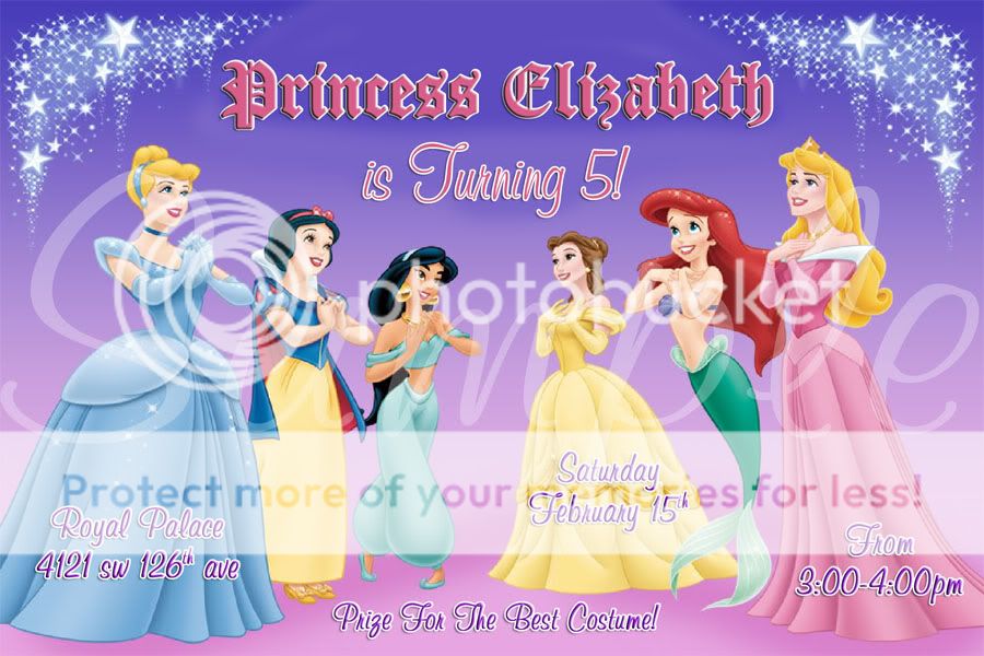 Disney Princess Custom Birthday Invitation w/envelopes  