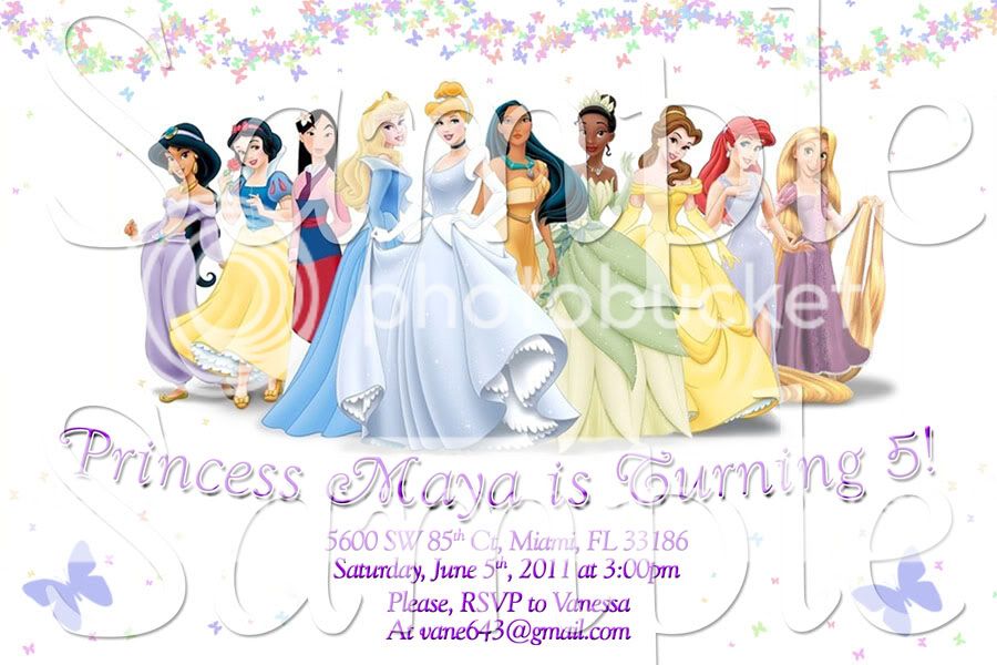 Disney Princess Custom Birthday Invitation YOU PRINT  
