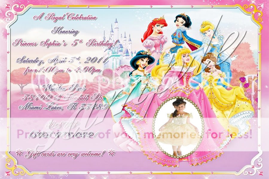 Disney Princess Custom Birthday Invitation w/envelopes  