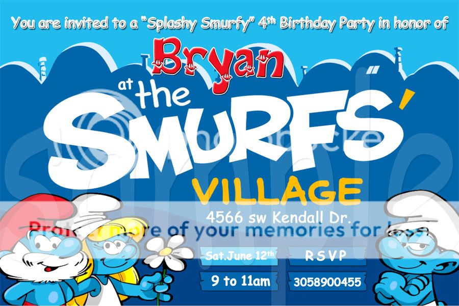 Smurfs 3D Personalized Birthday Invitations YOU PRINT  