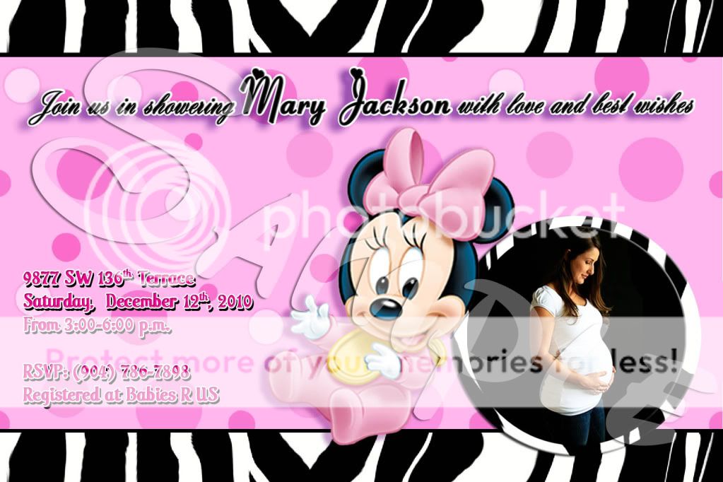 Baby Shower Baby Minnie Mouse More Designs Zebra Custom Photo Invitations Fast