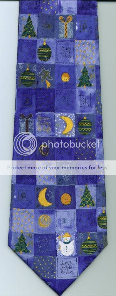 CHRISTMAS THINGS ON BLUE NOVELTY TIE 100% SILK  