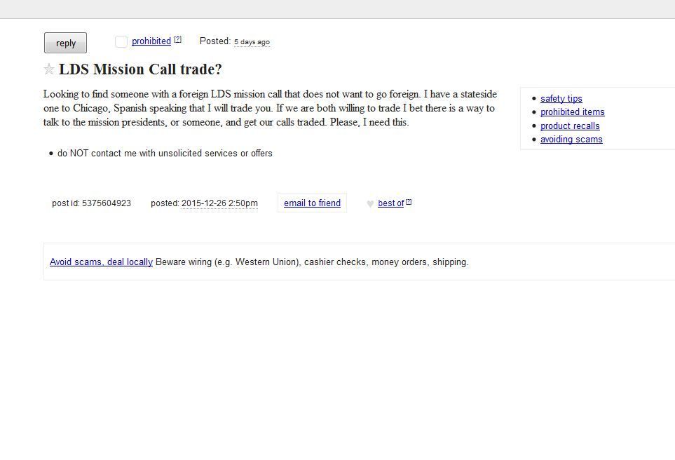 Craigslist Utah Provo >> For Sale Lds Mission Call Listed On Salt Lake City S Craigslist Utah Provo >> For Sale Lds Mission Call Listed On Salt Lake City S